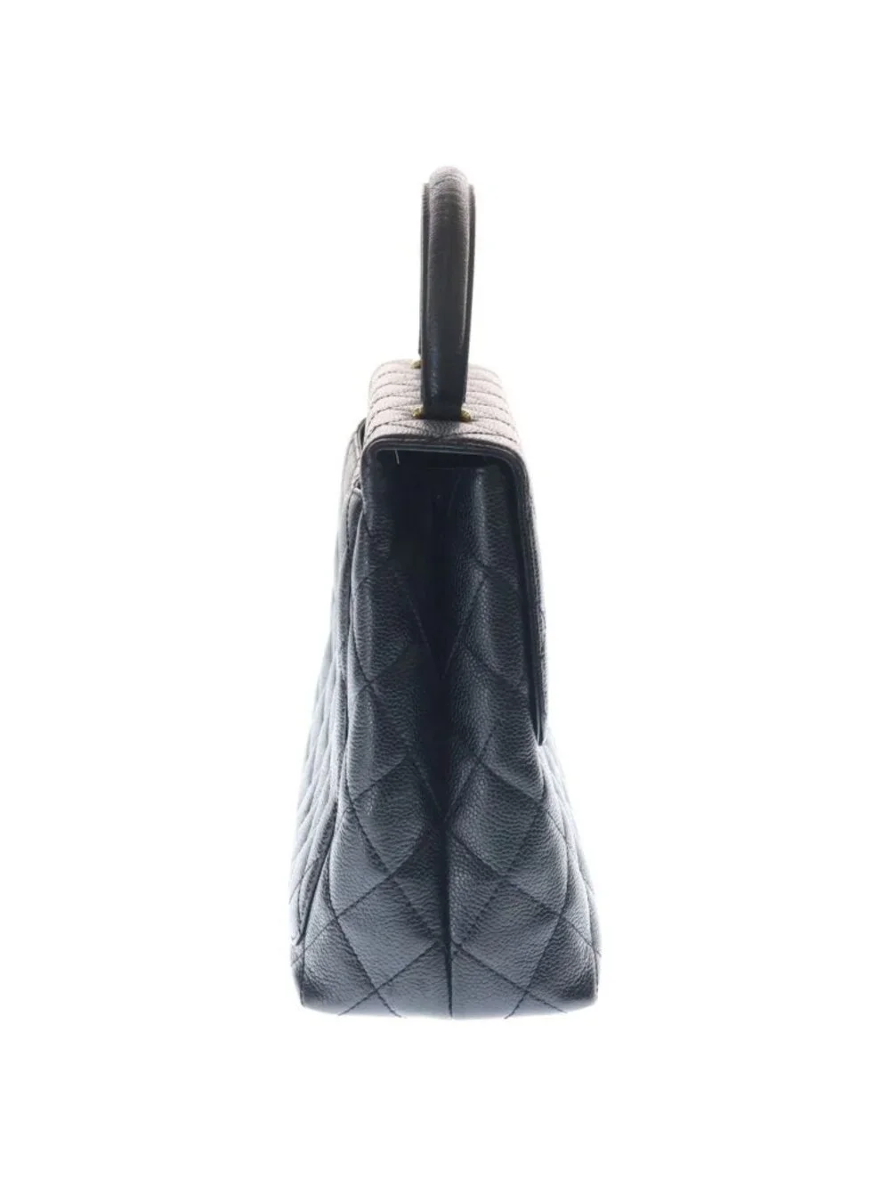 Chanel Quilted CC Logo Top Handle Caviar Leather Gold Black